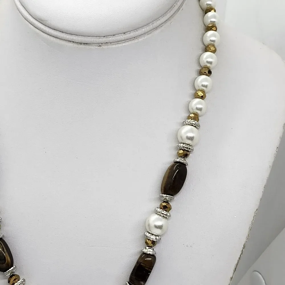 Vintage Tiger Eye Faux Pearl Necklace‎
